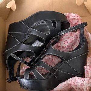 Big Buddha Black Cutout Platform Wedge Sandals